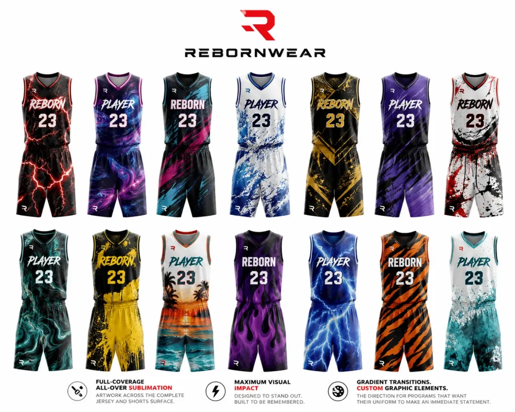 Bold all-over sublimation basketball uniform design by RebornWear