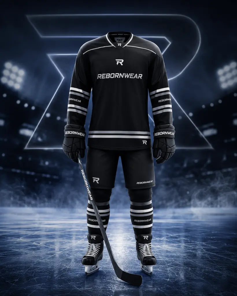 Black custom ice hockey uniform by RebornWear