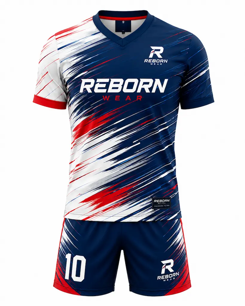 Blue white red men's soccer uniform by RebornWear