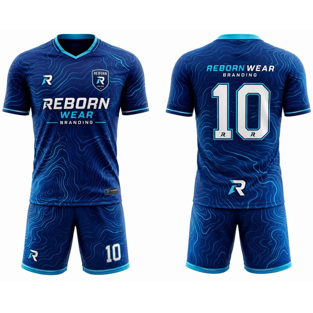 Topographic blue soccer jersey patterns by RebornWear