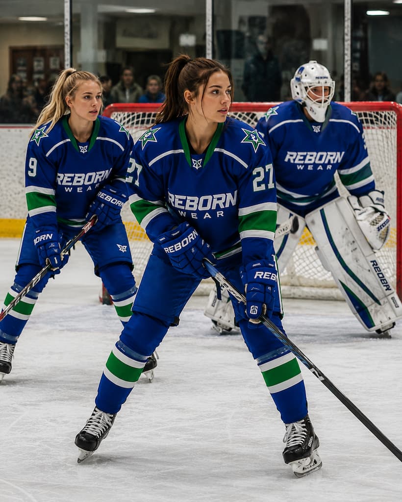 Royal blue women's ice hockey jerseys by RebornWear
