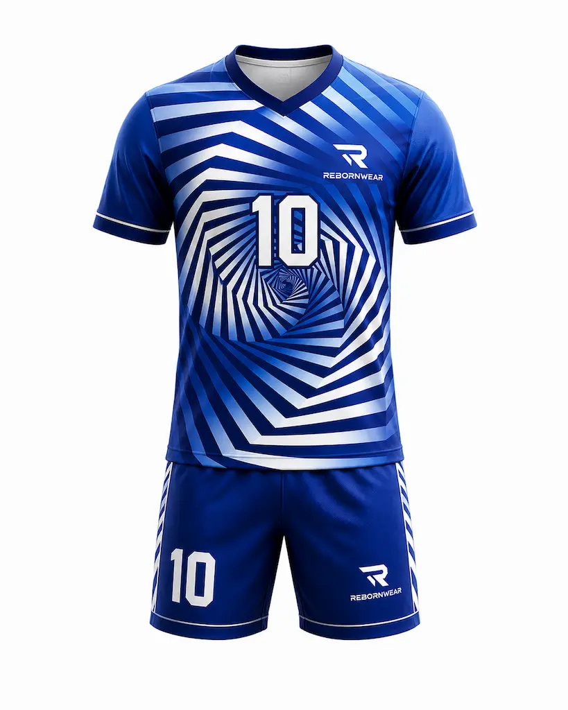 Blue white custom soccer uniform by RebornWear