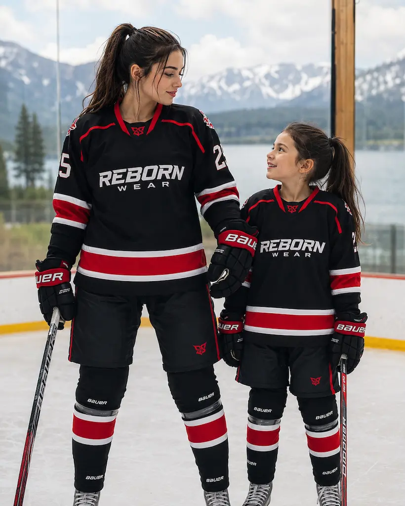 Red black white women's ice hockey uniform by RebornWear