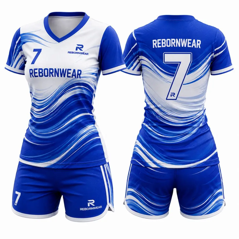 Royal blue wave women's soccer kits by RebornWear