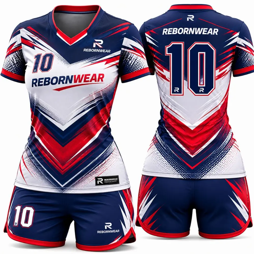 Red navy chevron women's soccer team uniforms by RebornWear