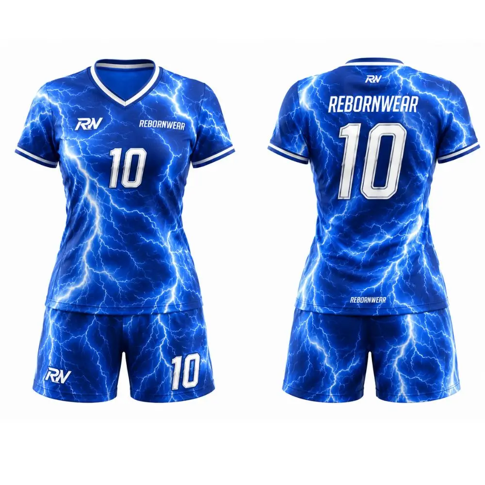 Electric blue lightning women's soccer uniform sets by RebornWear