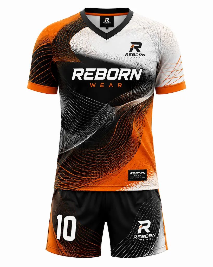 Orange black white women's soccer uniform by RebornWear