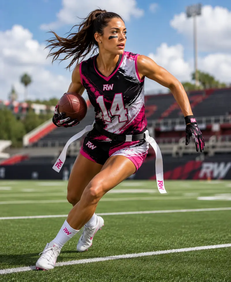 Custom black and white flag football uniform by RebornWear