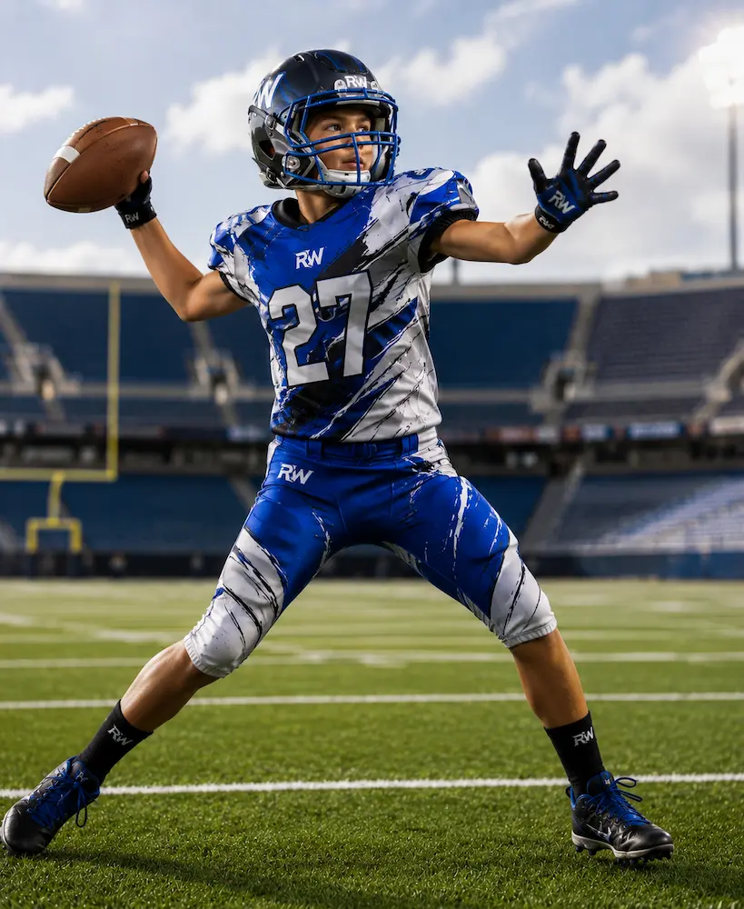 Custom blue youth football uniform by RebornWear