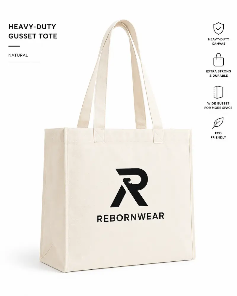 Heavy-duty canvas tote bag with bottom gusset by RebornWear