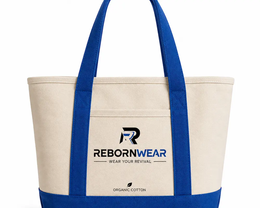 Cotton tote bag with contrast color handles by RebornWear