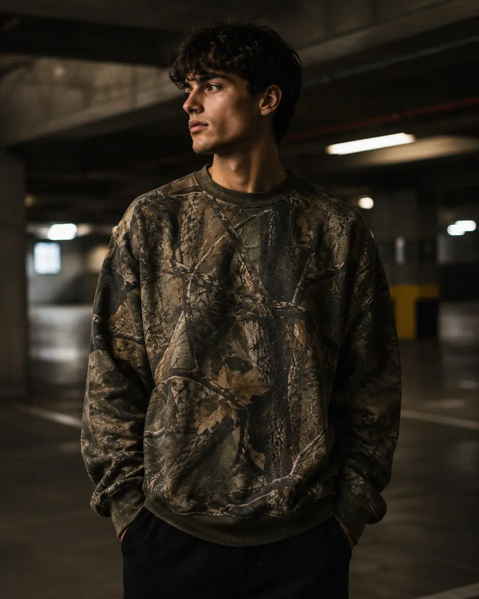 Custom camo sweatshirt manufacturer by RebornWear