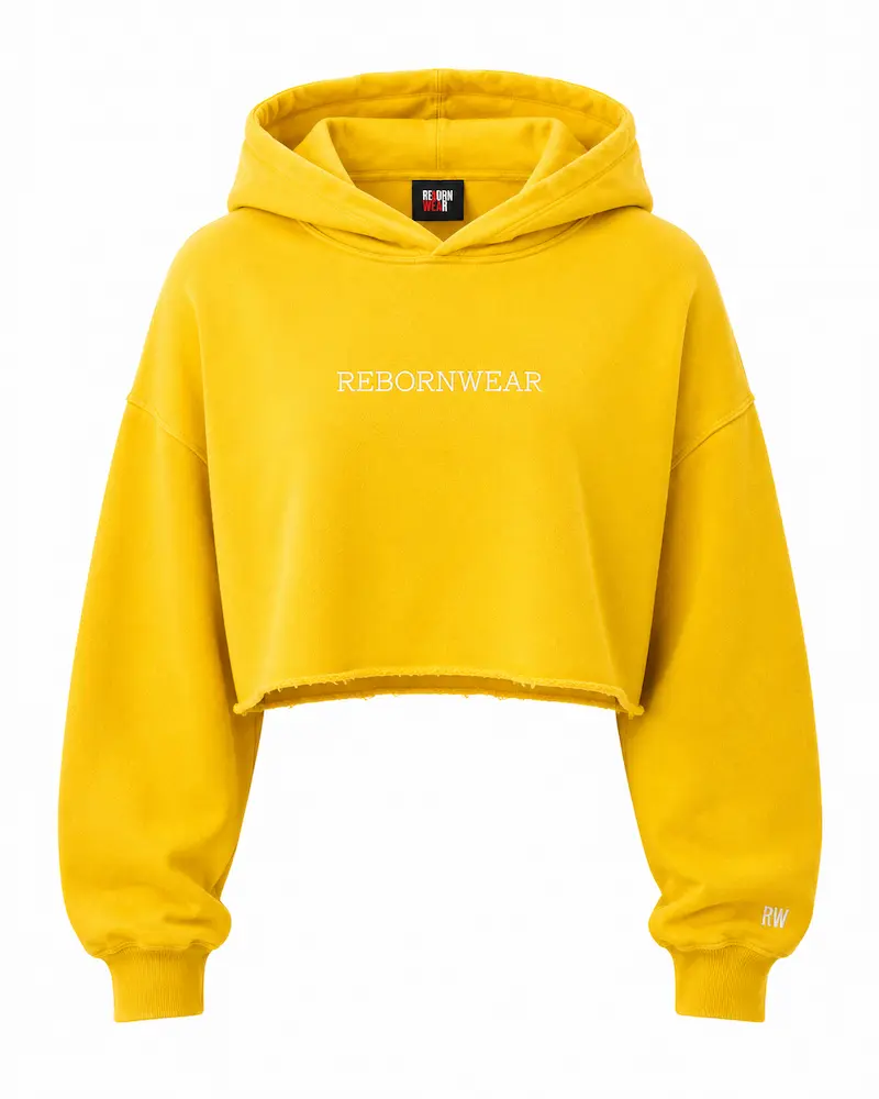 Custom cropped hoodie manufacturer — women's and unisex fit by RebornWear in Sialkot, Pakistan