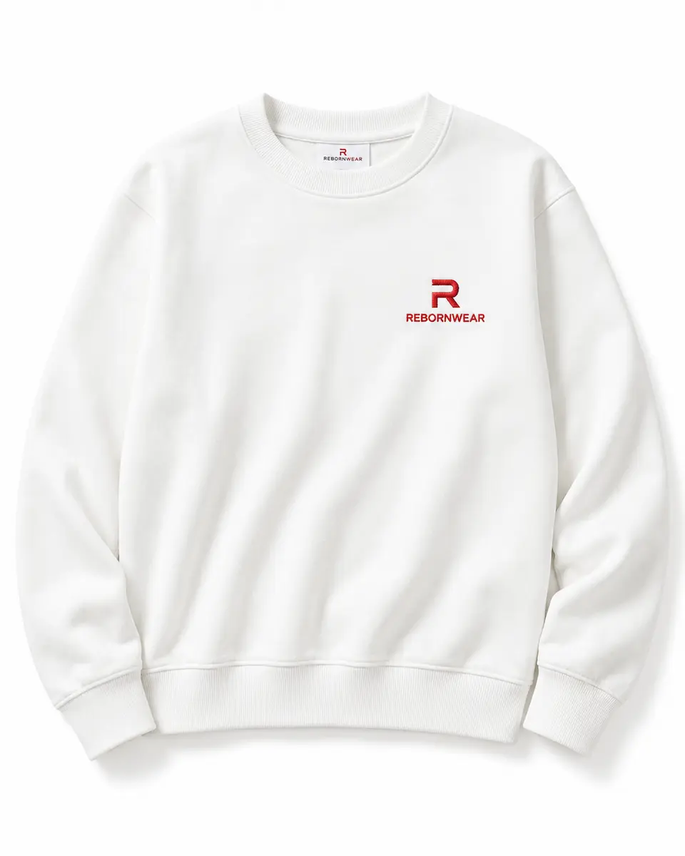 Custom embroidered sweatshirt detail by RebornWear