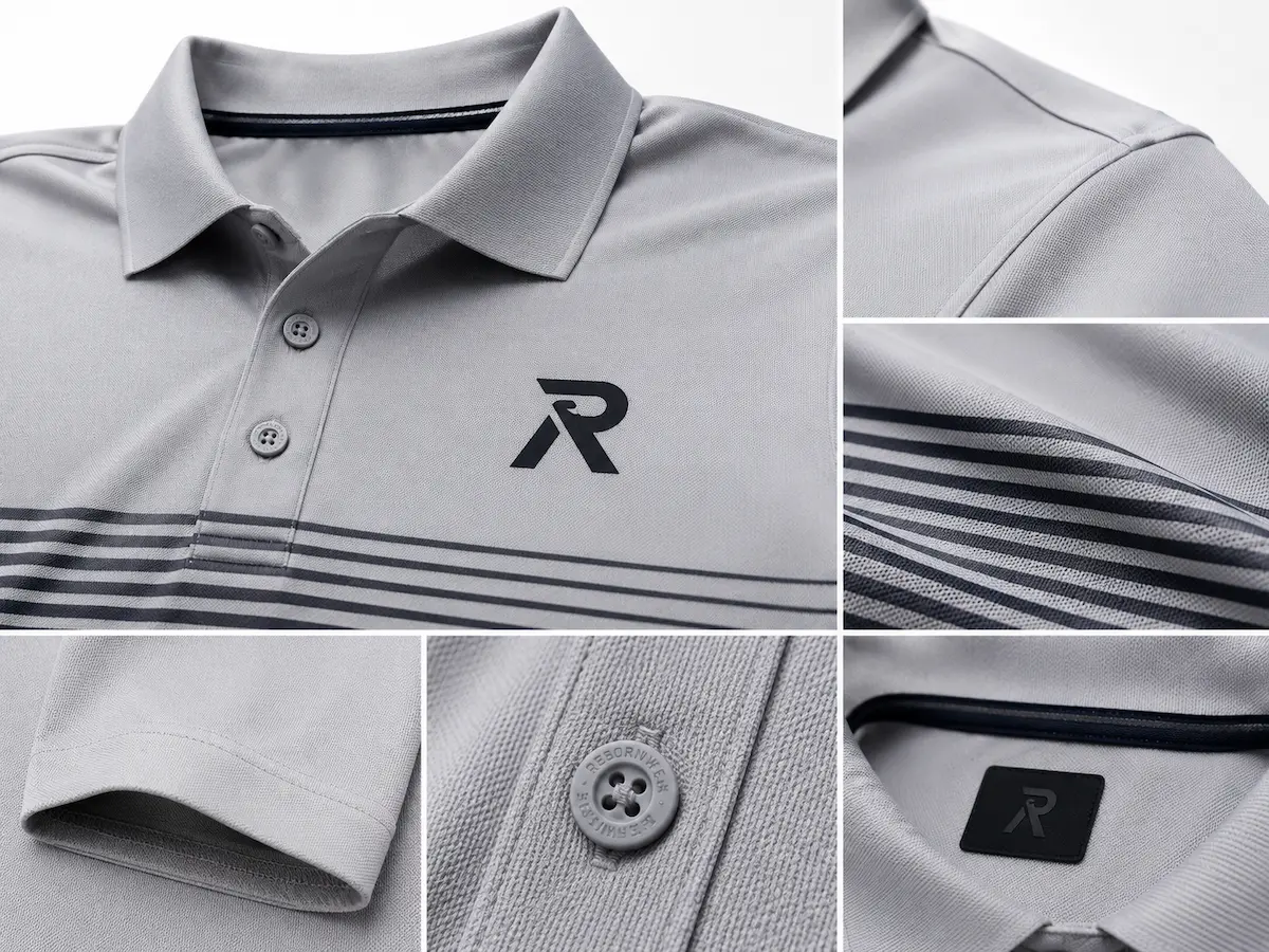 Close-up of custom RebornWear golf polo detail