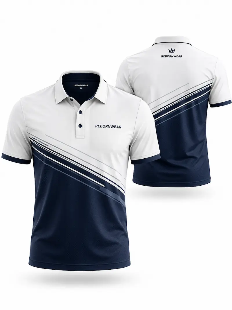 Men's custom golf shirt in navy stripe