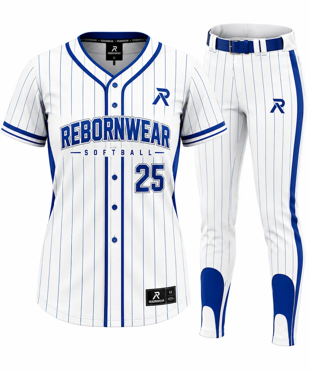 Custom softball pinstripe uniform design, sublimated jersey and pants