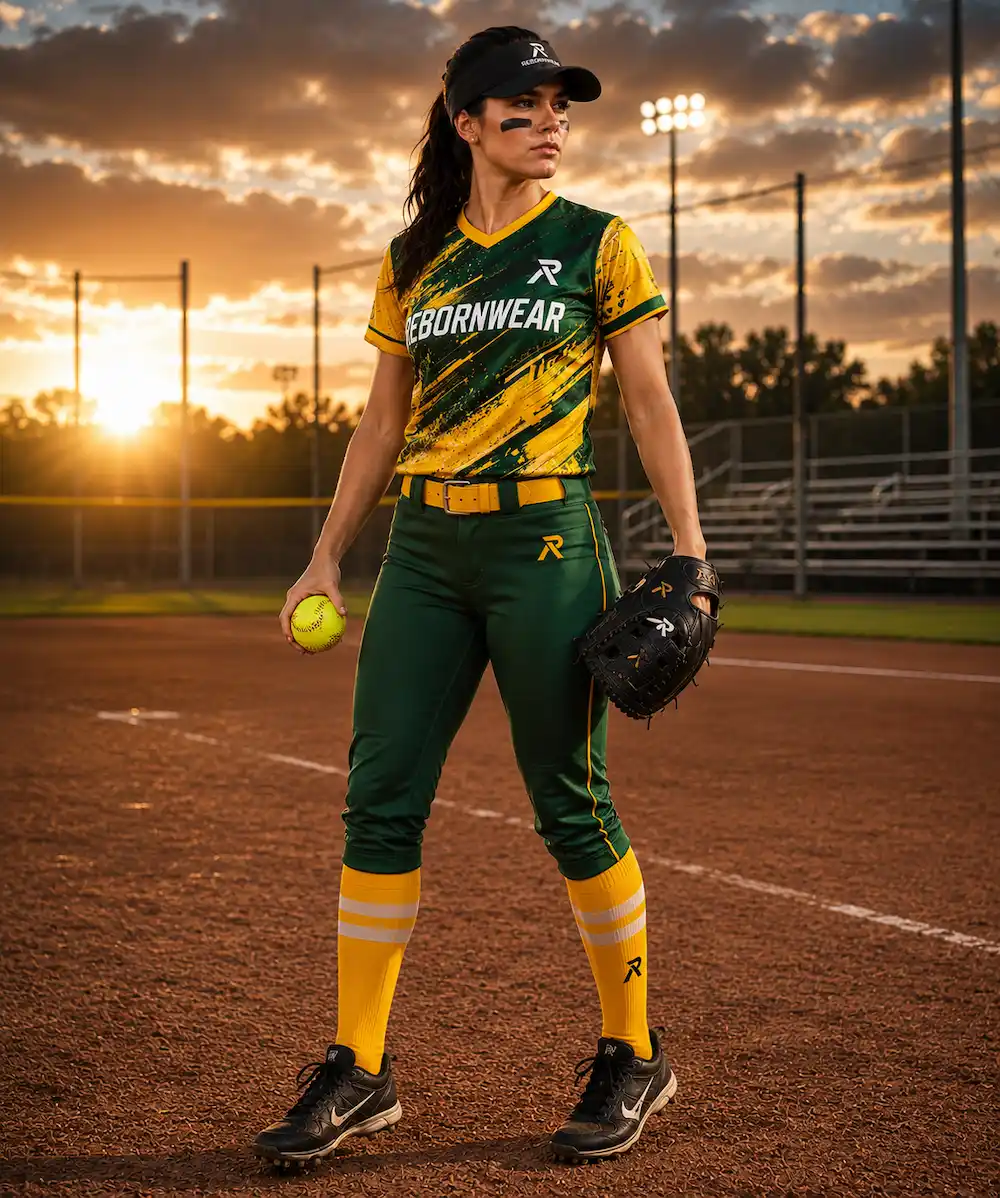 Complete custom softball uniform set, jersey and pants matched for team