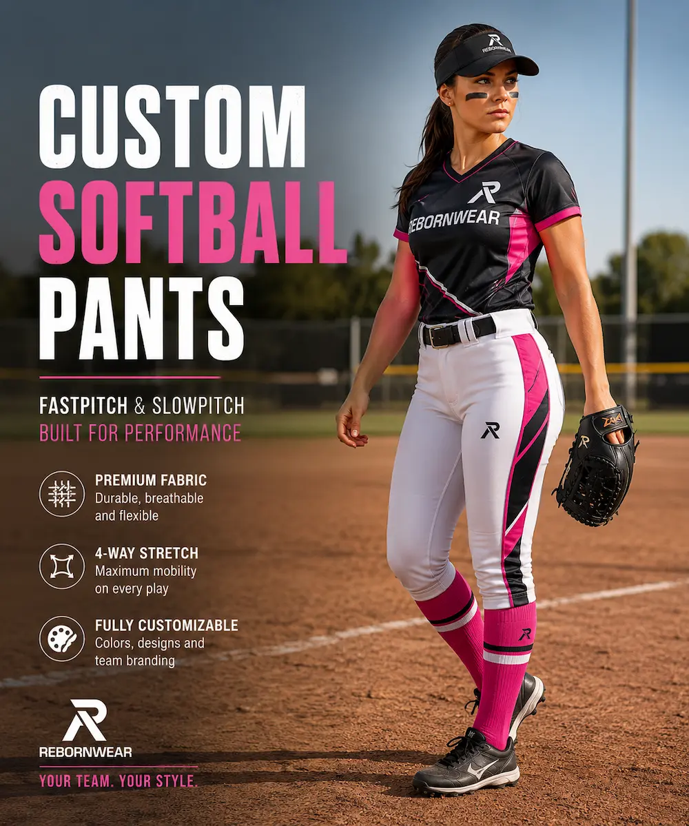 Custom softball uniform kit by RebornWear including jersey and pants