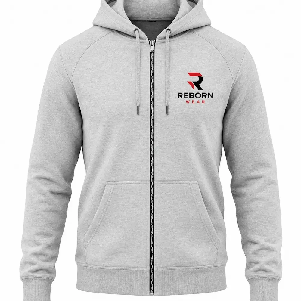 Custom men's zip-up sweatshirt manufacturer — RebornWear, Sialkot, Pakistan