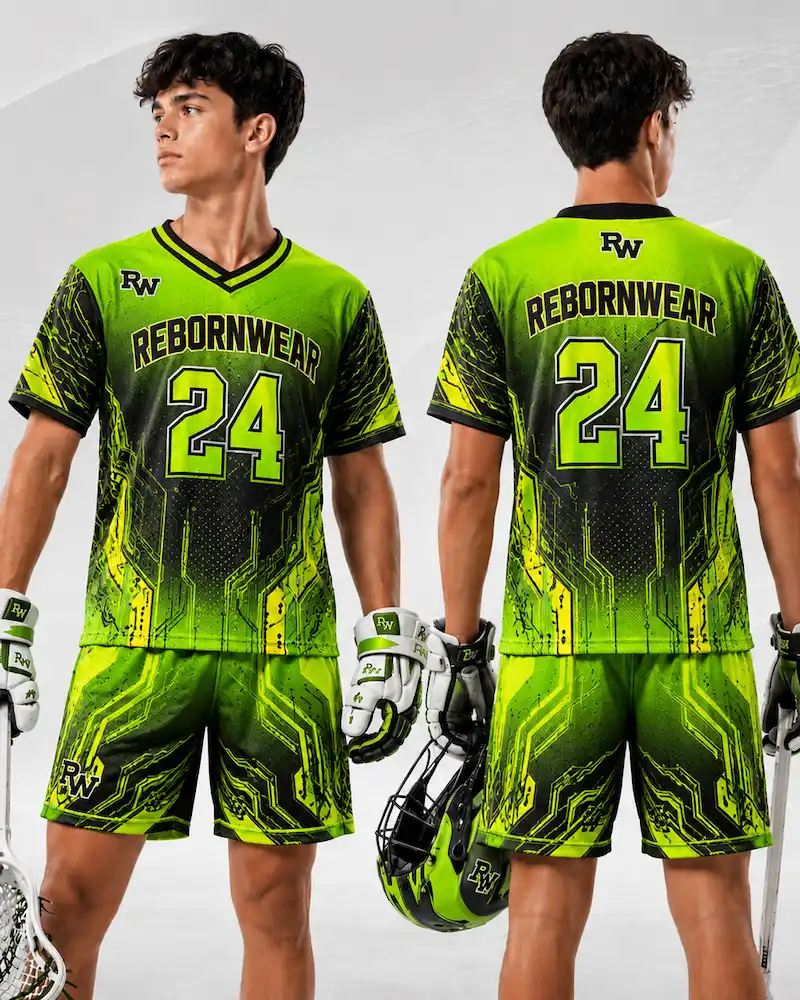 Green neon custom lacrosse uniform by RebornWear