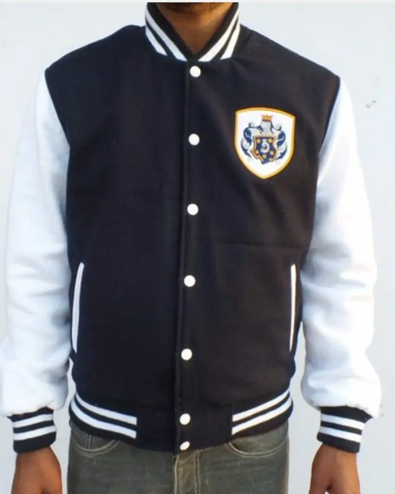 Custom varsity jacket chenille patch and wool body detail by RebornWear in Sialkot, Pakistan