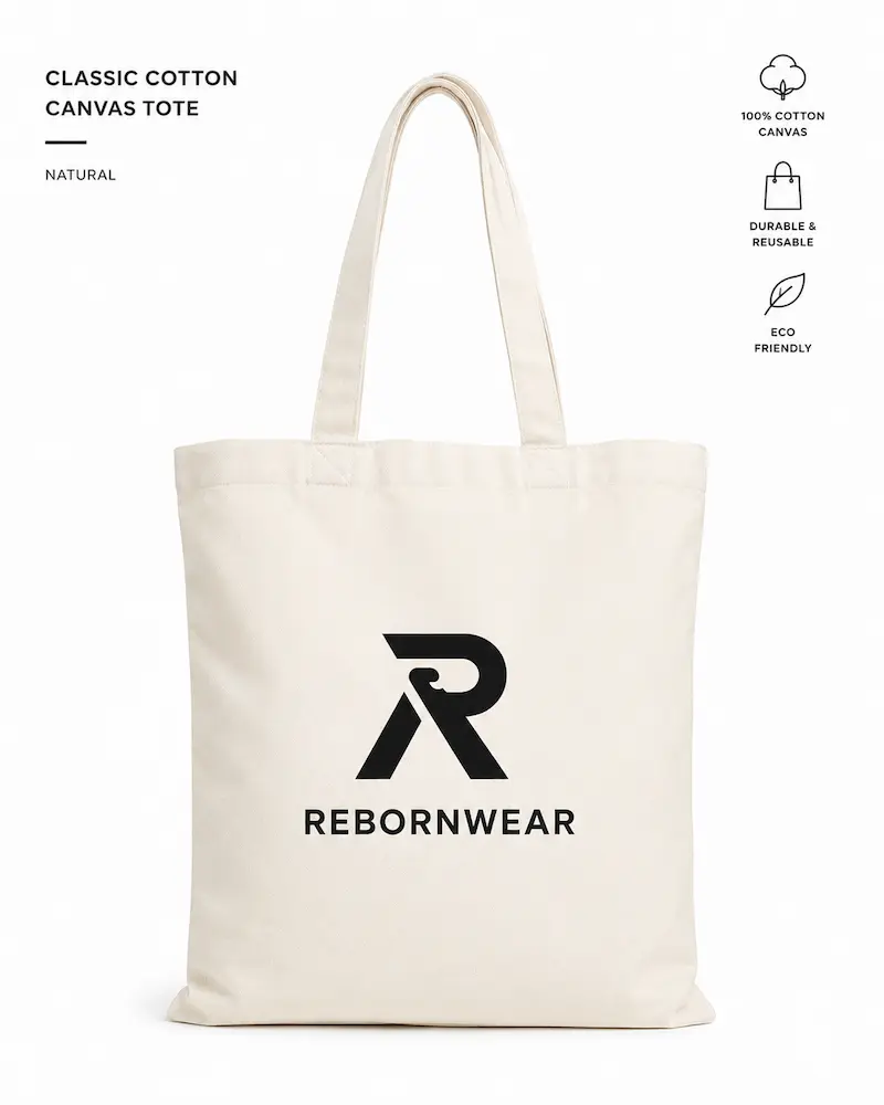 Natural cotton canvas tote bag with custom logo by RebornWear