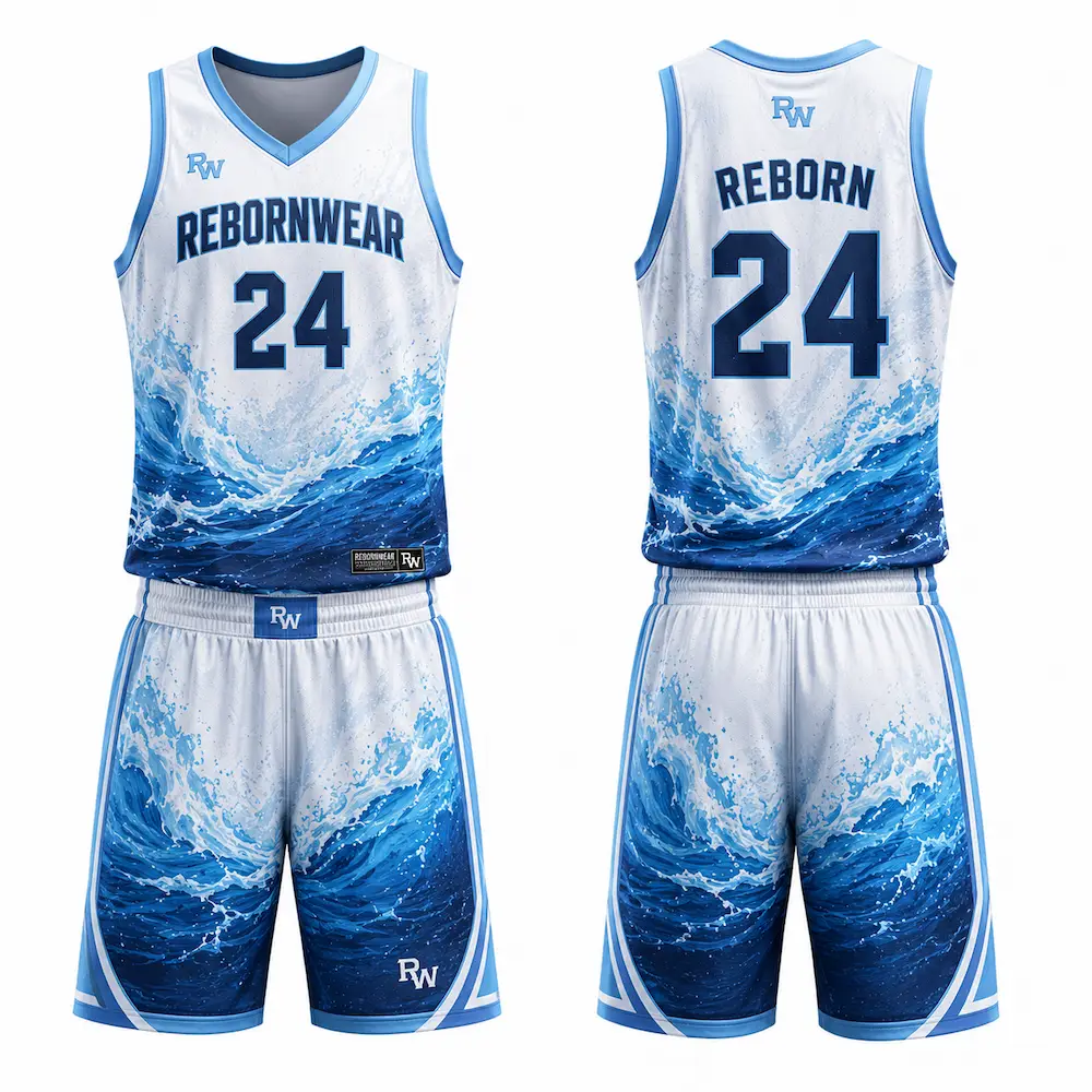 Ocean water design custom basketball uniform by RebornWear
