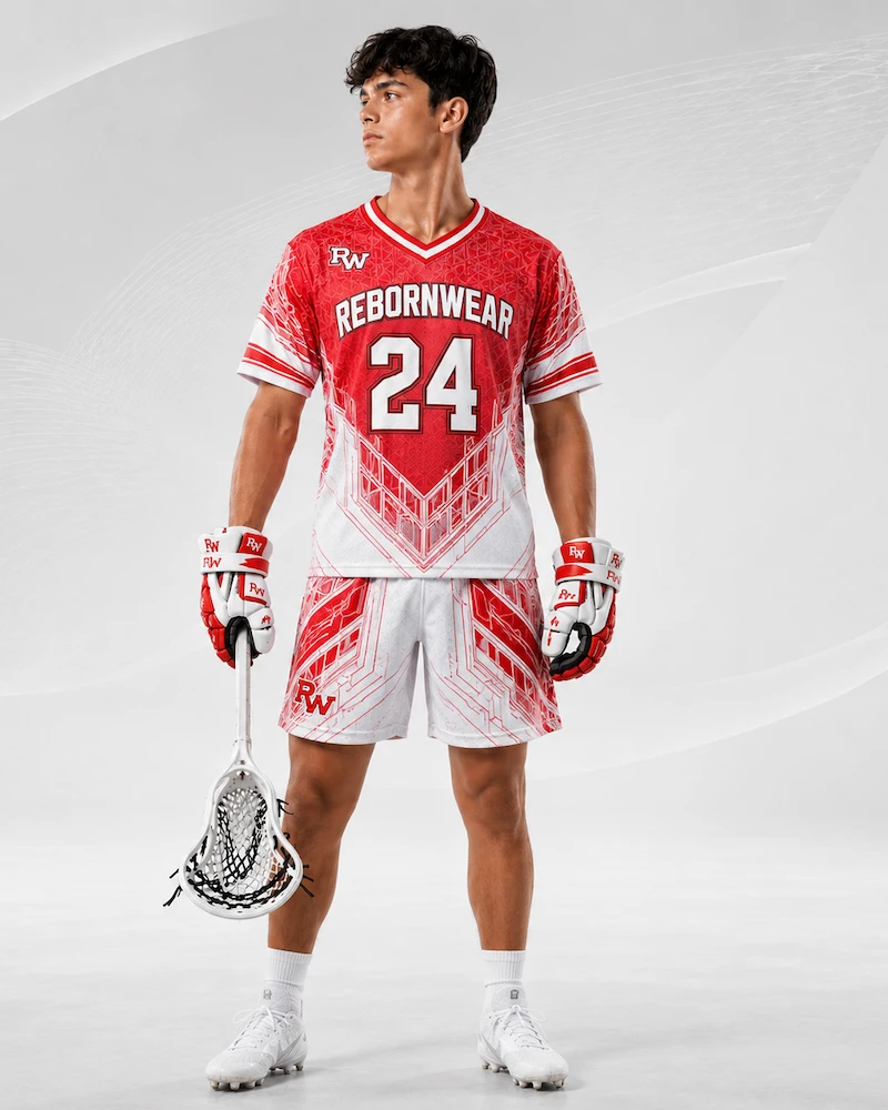 Pink and white custom lacrosse uniform by RebornWear