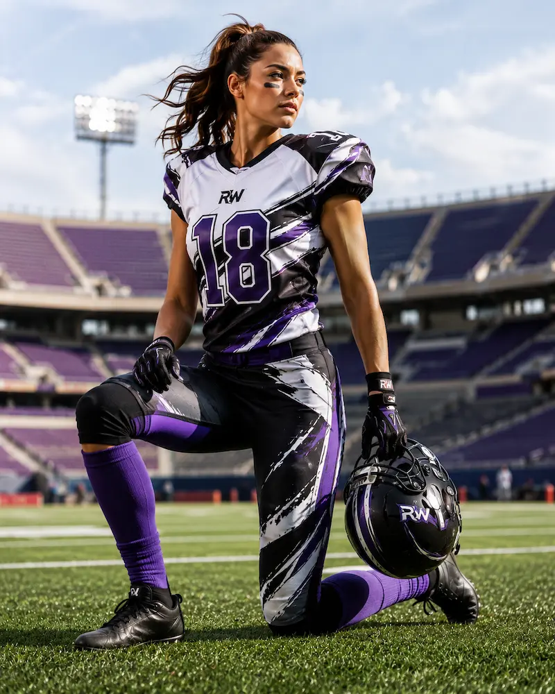 Custom purple women's football uniform by RebornWear