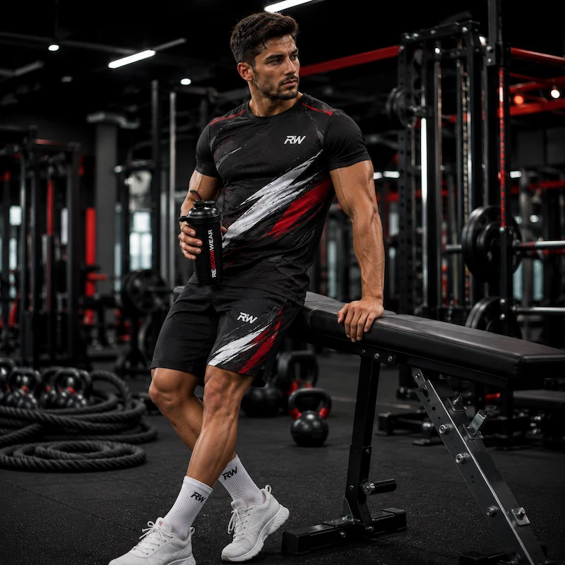 Red black and white printed custom training wear by RebornWear