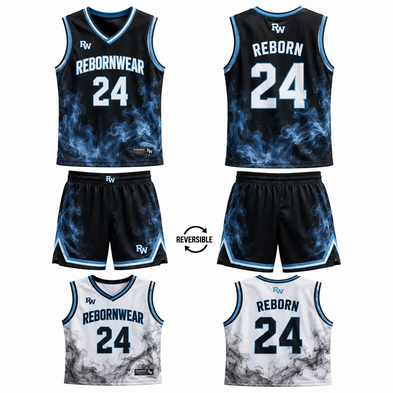 Reversible smokey design basketball uniform by RebornWear