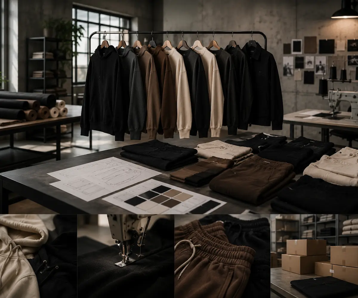 Streetwear apparel production floor at RebornWear's factory in Sialkot, Pakistan