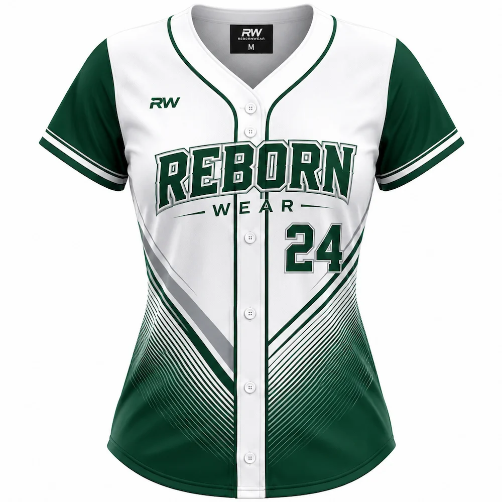 Women's custom baseball jersey in green and white