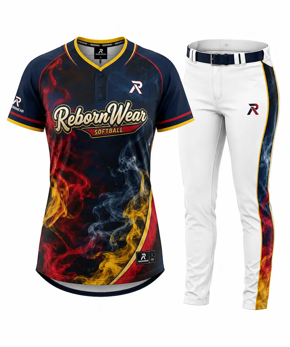 Women's custom softball uniform, sublimated jersey and pants for adult league team