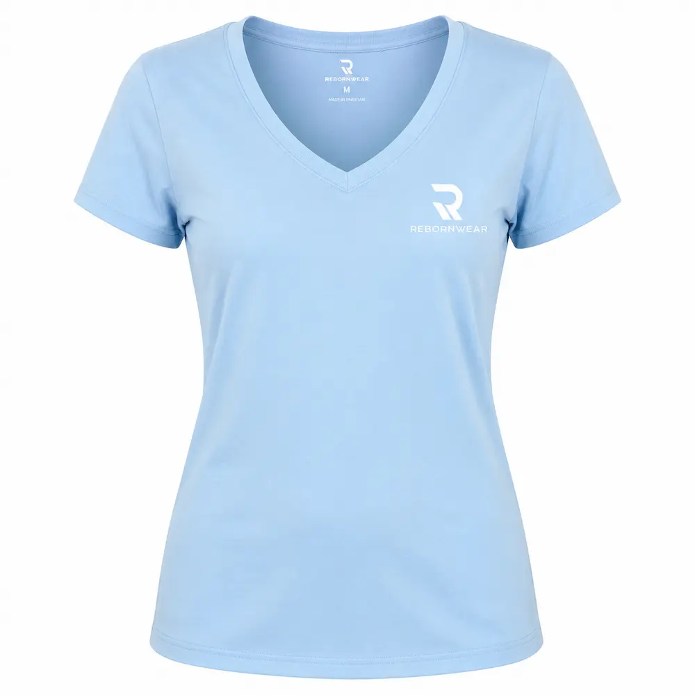Custom women's V-neck t-shirt manufacturer — RebornWear, Sialkot, Pakistan