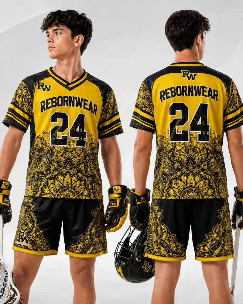 Yellow and black custom lacrosse uniform by RebornWear