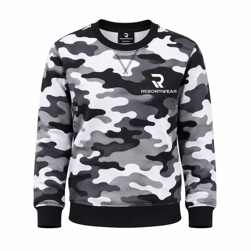 Custom youth camo sweatshirt manufacturer — RebornWear, Sialkot, Pakistan