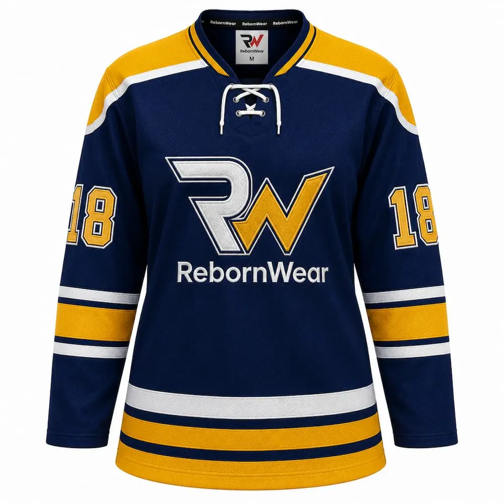 Blue custom women's ice hockey jersey by RebornWear