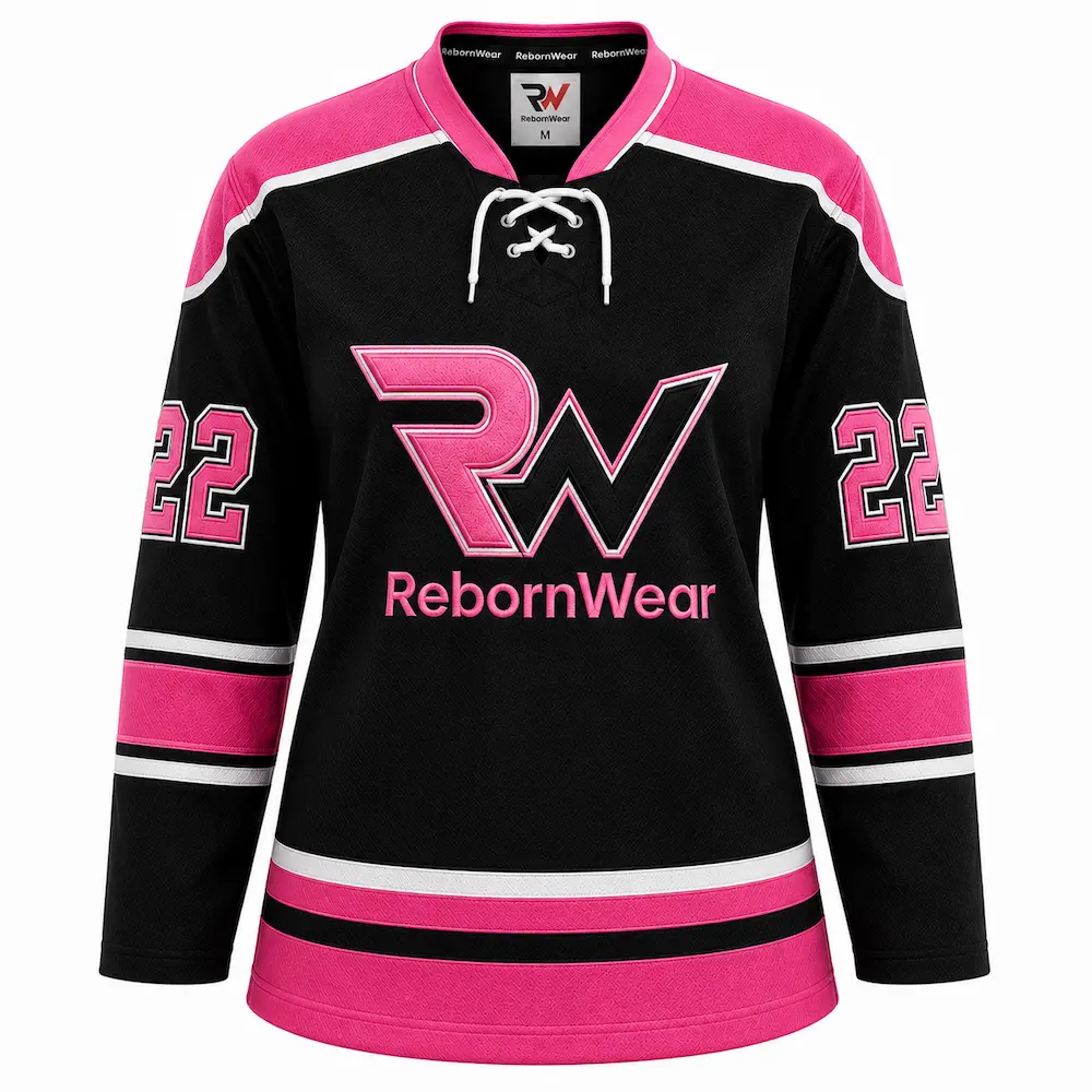 Pink custom women's ice hockey jersey by RebornWear