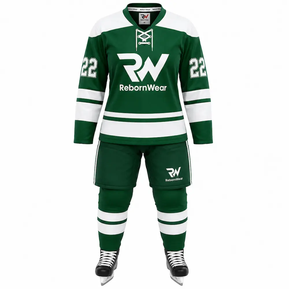 Green custom women's ice hockey uniform by RebornWear