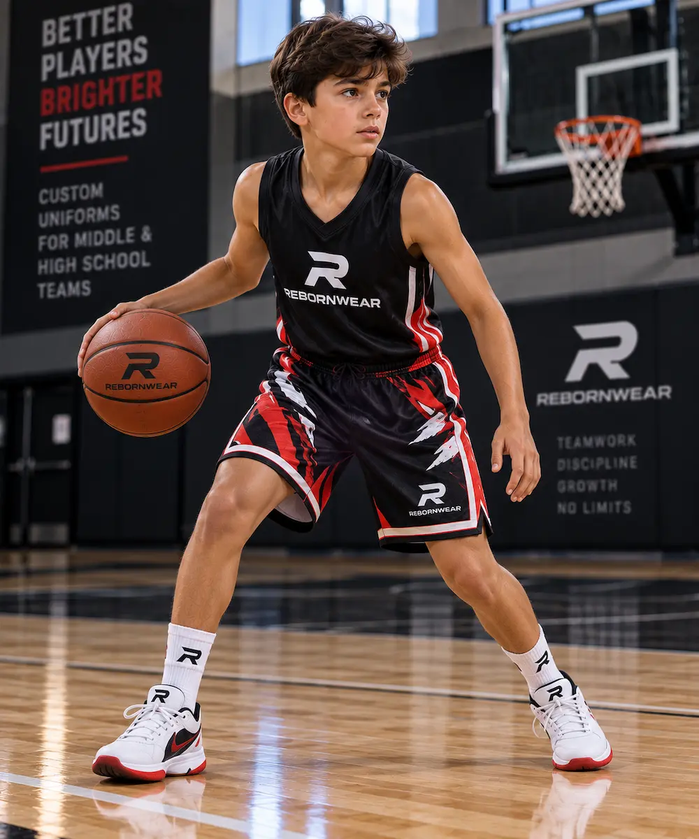 Custom boys' basketball shorts for middle and high school teams by RebornWear