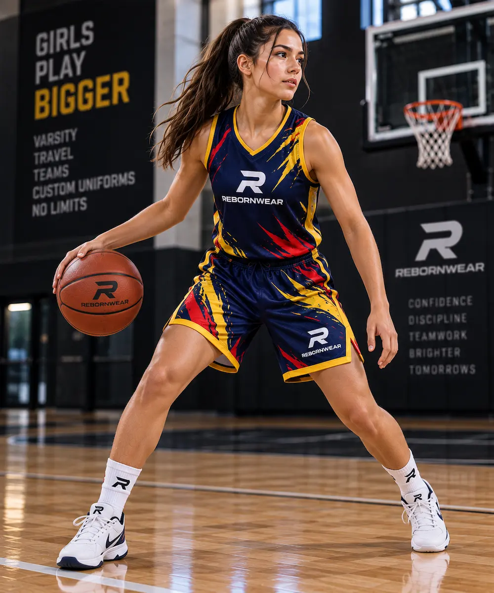 Custom girls' basketball shorts for varsity and travel teams by RebornWear