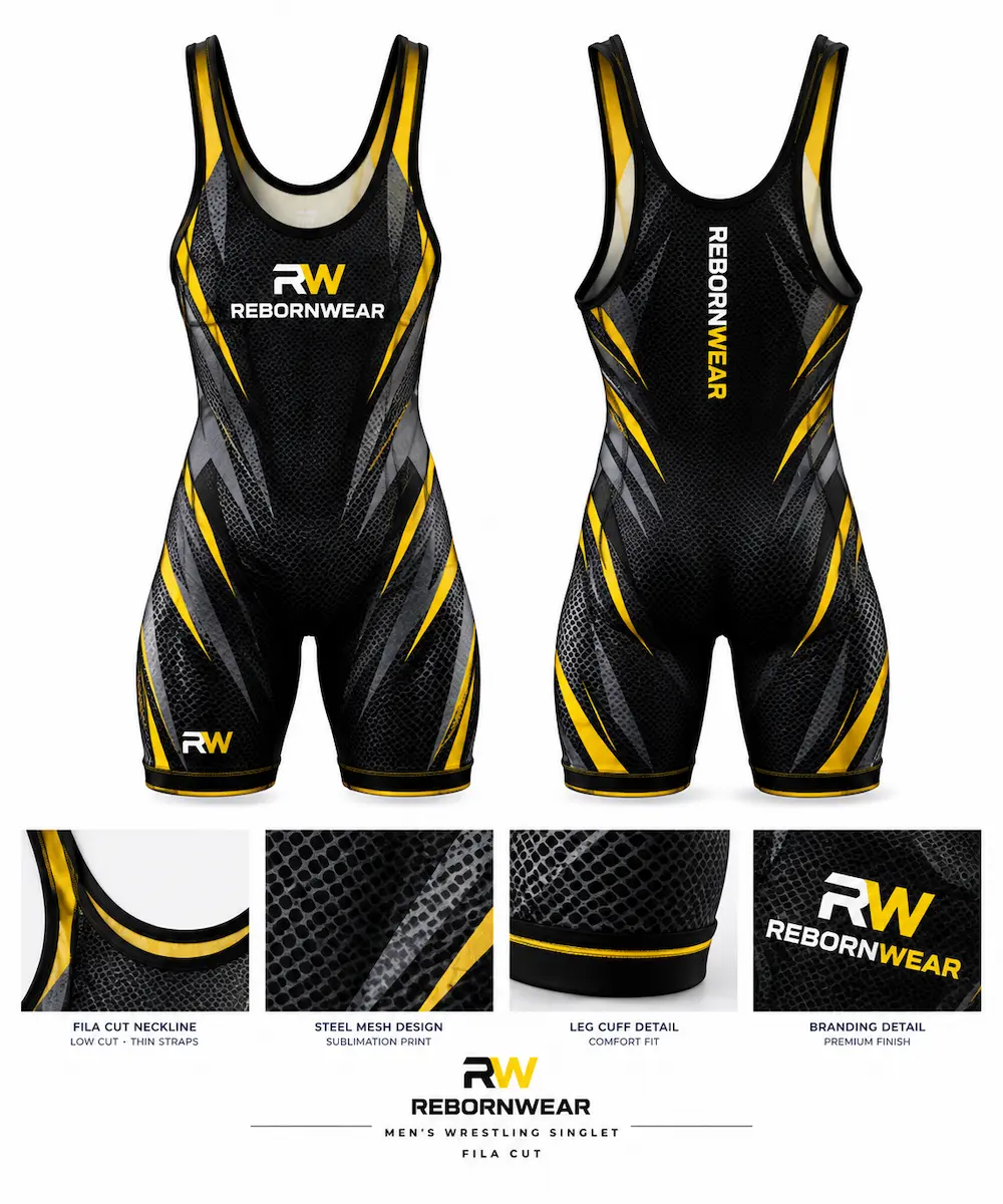Low cut men's wrestling singlet manufactured by RebornWear