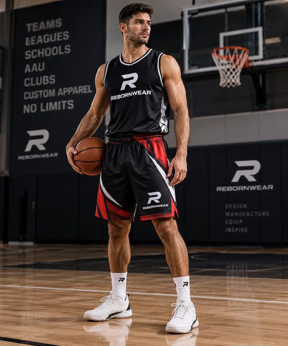 Custom men's basketball shorts sublimated in team colors by RebornWear