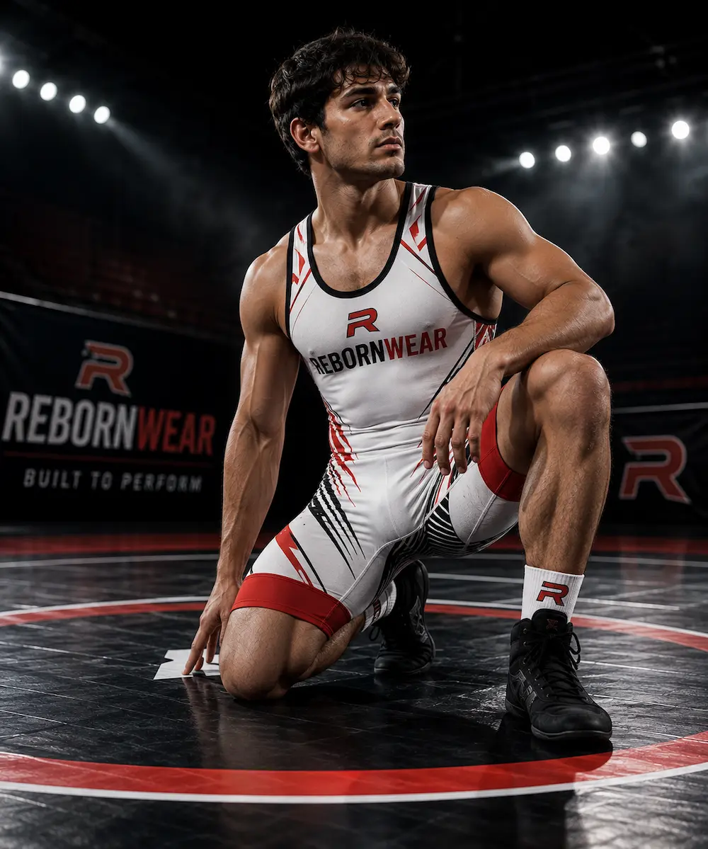 Men's wrestling singlets manufactured by RebornWear at its Sialkot, Pakistan factory