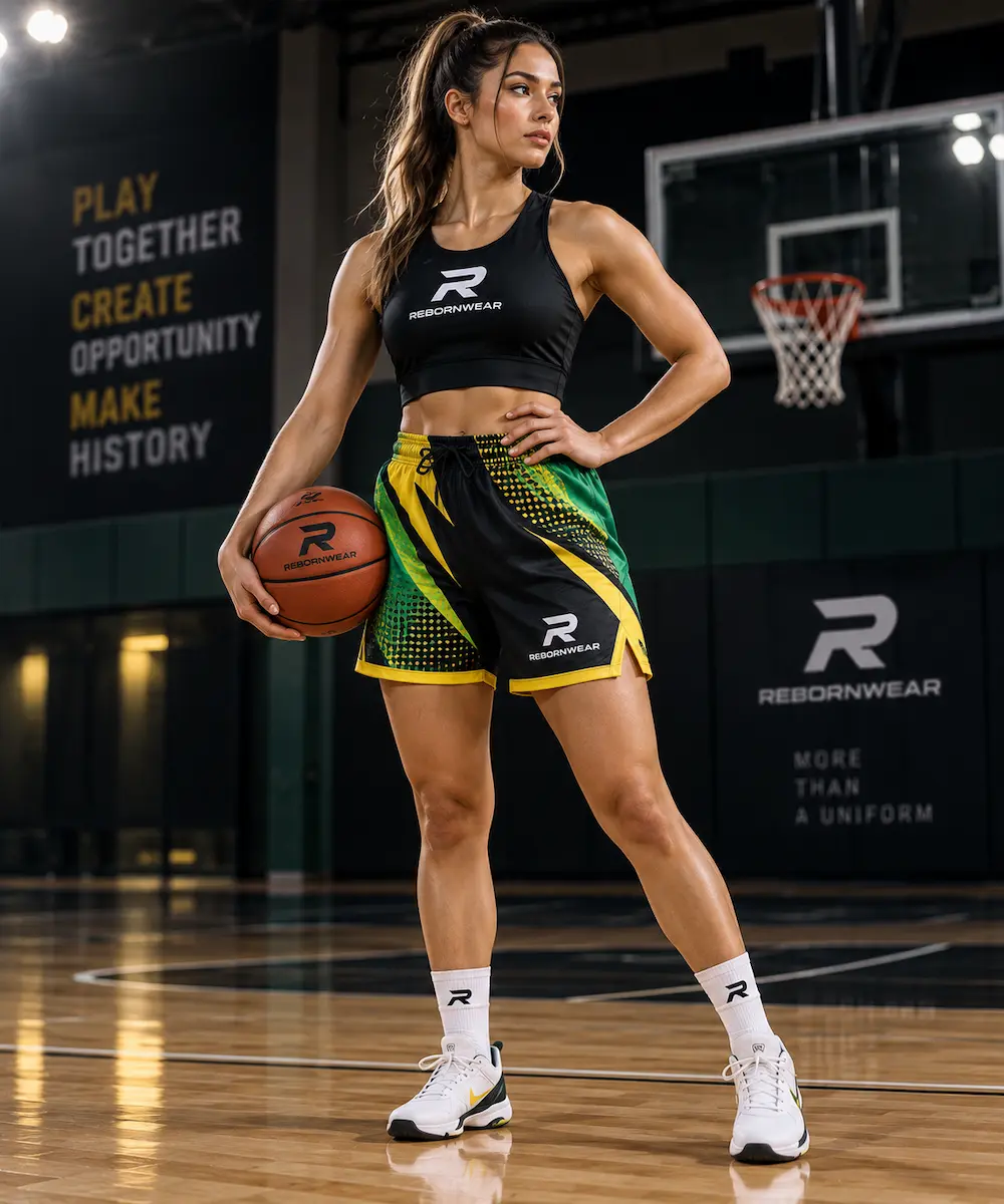 Custom women's basketball shorts sublimated in team colors by RebornWear