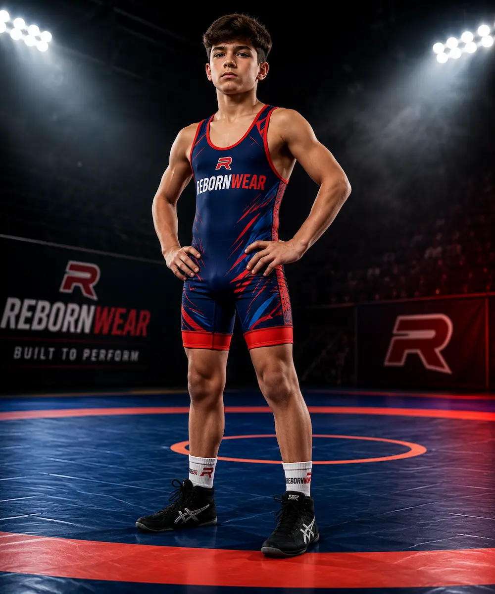 Youth wrestling singlets manufactured by RebornWear for boys' and girls' teams